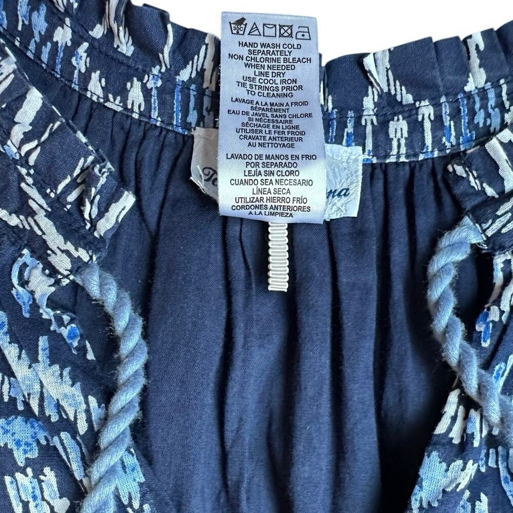 Tommy Bahama Cotton Blue Ikat Tassel Tie Sleeveless Dress Boho Coastal Ruffle S - Picture 8 of 9